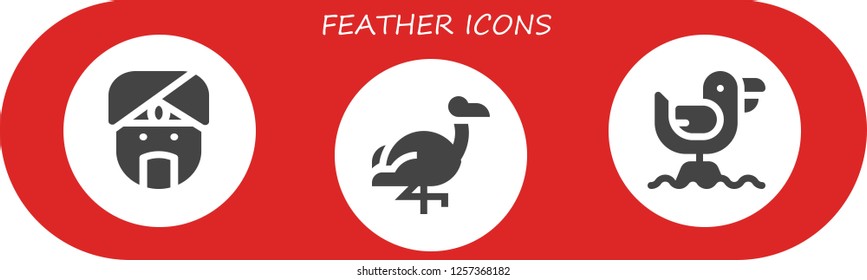 Vector icons pack of 3 filled feather icons. Simple modern icons about  - Indian, Flamingo, Seagull
