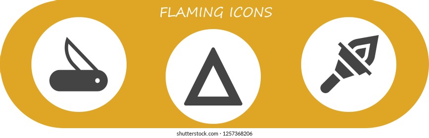 Vector icons pack of 3 filled flaming icons. Simple modern icons about  - Jackknife, Fire, Torch