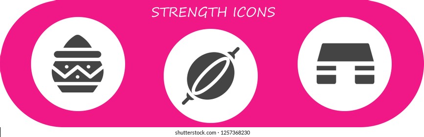 Vector icons pack of 3 filled strength icons. Simple modern icons about  - Powder, Punching bag, Fitness step