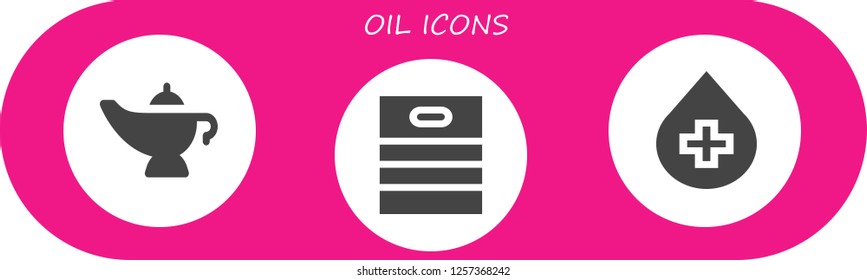 Vector icons pack of 3 filled oil icons. Simple modern icons about  - Magic lamp, Barrel, Blood