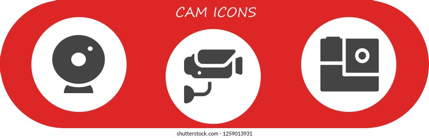 Vector icons pack of 3 filled cam icons. Simple modern icons about  - Webcam, Surveillance, Gopro