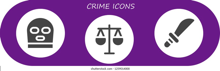 Vector icons pack of 3 filled crime icons. Simple modern icons about  - Balaclava, Law, Weapons
