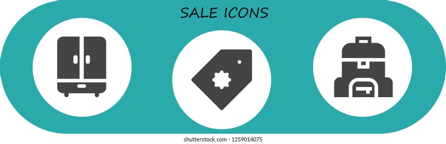 Vector icons pack of 3 filled sale icons. Simple modern icons about  - Wardrobe, Price tag, Bag
