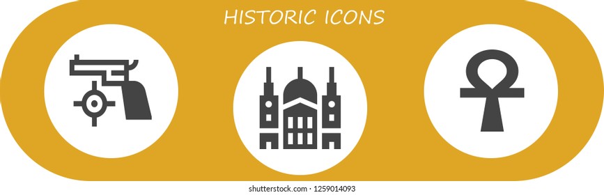 Vector icons pack of 3 filled historic icons. Simple modern icons about  - Gun, Saint paul, Ankh