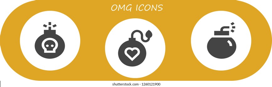 Vector icons pack of 3 filled omg icons. Simple modern icons about  - Bomb
