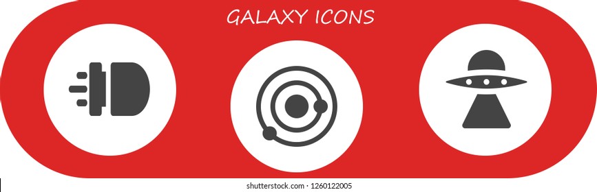 Vector icons pack of 3 filled galaxy icons. Simple modern icons about  - Missile, Solar system, Aliens