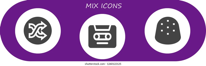 Vector icons pack of 3 filled mix icons. Simple modern icons about  - Shuffle, Cassette, Gumdrop