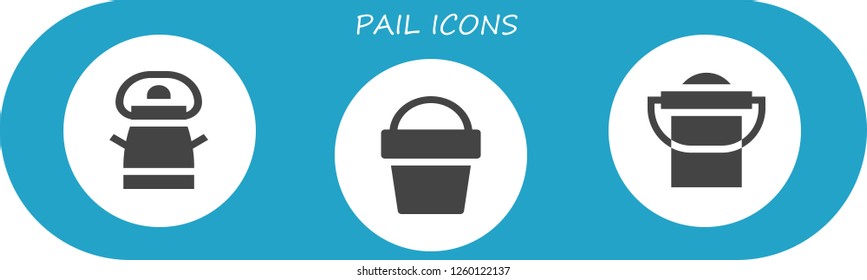 Vector icons pack of 3 filled pail icons. Simple modern icons about  - Bucket, Sand bucket