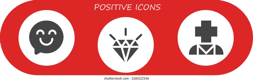 Vector icons pack of 3 filled positive icons. Simple modern icons about  - Happy, Quality, Psychology