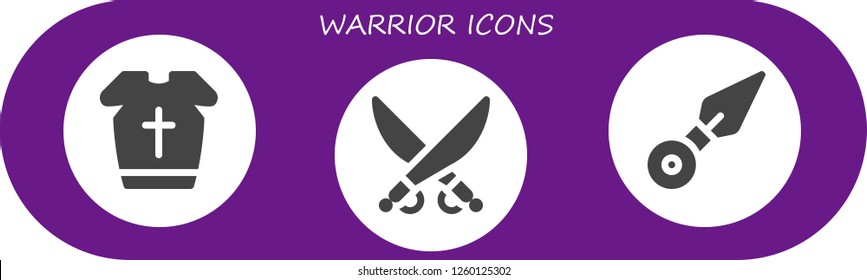 Vector icons pack of 3 filled warrior icons. Simple modern icons about  - Armour, Saber, Kunai