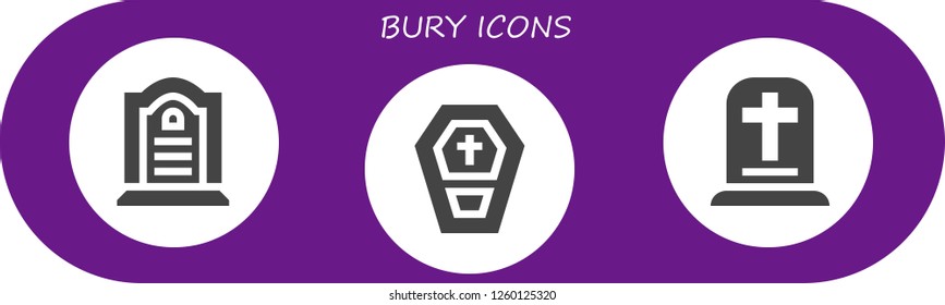 Vector icons pack of 3 filled bury icons. Simple modern icons about  - Tombstone, Coffin, Gravestone