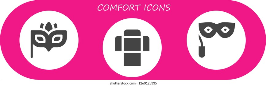 Vector icons pack of 3 filled comfort icons. Simple modern icons about  - Eye mask, Sofa