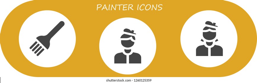Vector icons pack of 3 filled painter icons. Simple modern icons about  - Brush, Artist
