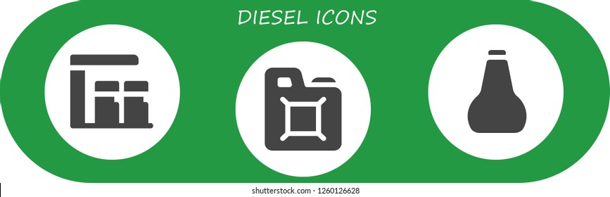 Vector icons pack of 3 filled diesel icons. Simple modern icons about  - Gas station, Fuel, Oil