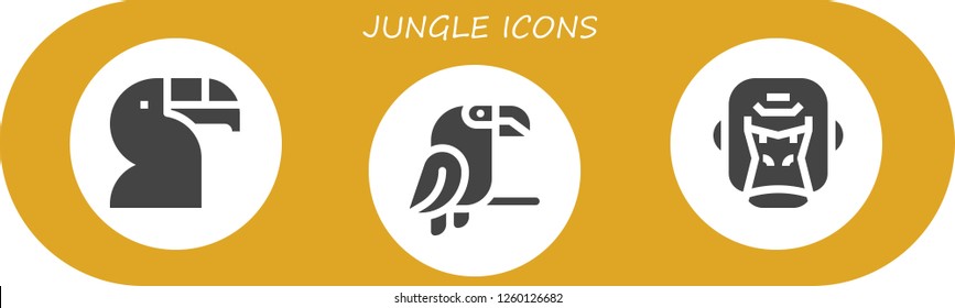 Vector icons pack of 3 filled jungle icons. Simple modern icons about  - Toucan, Parrot, Gorilla