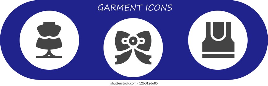Vector icons pack of 3 filled garment icons. Simple modern icons about  - Mannequin, Bow tie, Tank top