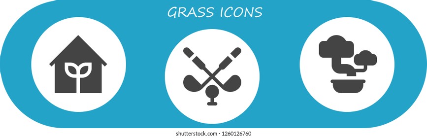 Vector icons pack of 3 filled grass icons. Simple modern icons about  - Garden, Golf, Bonsai