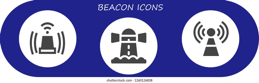 Vector icons pack of 3 filled beacon icons. Simple modern icons about  - Siren, Lighthouse, Signal