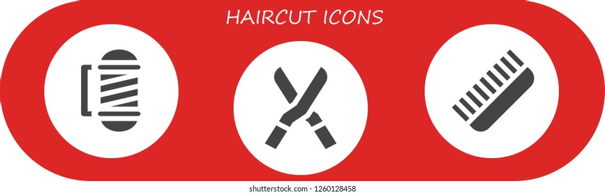 Vector icons pack of 3 filled haircut icons. Simple modern icons about  - Barber, Shears, Comb