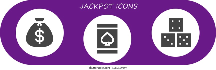 Vector icons pack of 3 filled jackpot icons. Simple modern icons about  - Money bag, Online gambling, Dice