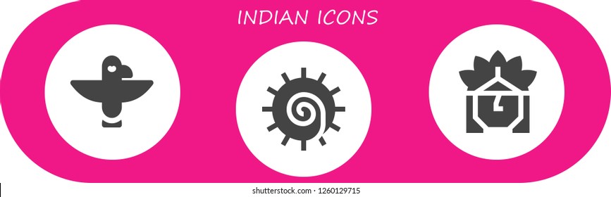 Vector icons pack of 3 filled indian icons. Simple modern icons about  - Totem, Chakra, Indian