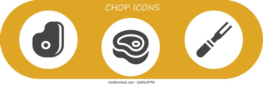 Vector icons pack of 3 filled chop icons. Simple modern icons about  - Meat