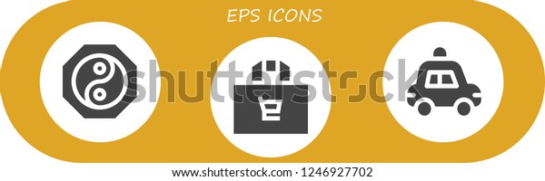 Vector icons pack of 3\
filled eps icons. Simple modern icons about  - Yin yang, Shopping\
bag, Police car