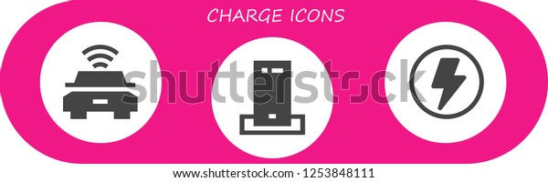 Vector icons pack of 3\
filled charge icons. Simple modern icons about  - Electric car,\
Charger, Flash