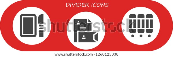 Vector icons pack of\
3 filled divider icons. Simple modern icons about  - Dissection,\
Stationery, Room\
divider