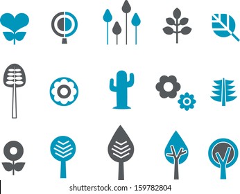 Vector icons pack - Blue Series, plants collection 