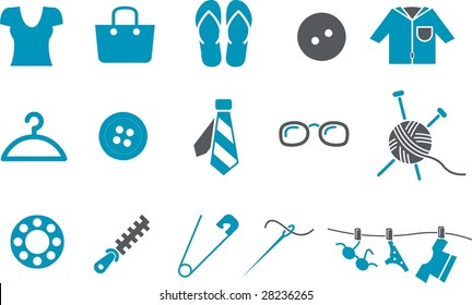 Vector icons pack - Blue Series, clothing collection