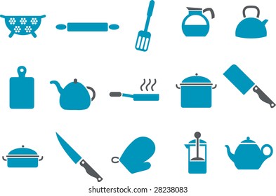 Vector icons pack - Blue Series, cooking tools collection