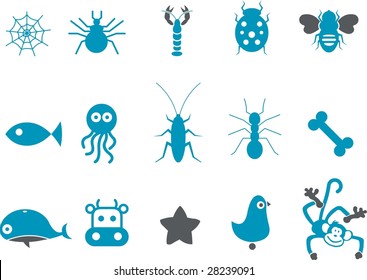 Vector icons pack - Blue Series, animals collection