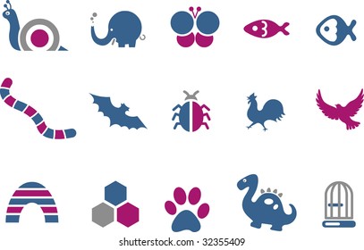 Vector icons pack - Blue-Fuchsia Series, animals collection
