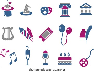 Vector icons pack - Blue-Fuchsia Series, entertainment and art collection