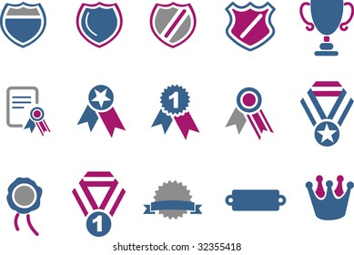 Vector icons pack - Blue-Fuchsia Series, badges collection