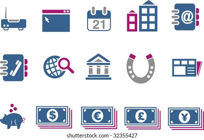Vector icons pack - Blue-Fuchsia Series, business collection