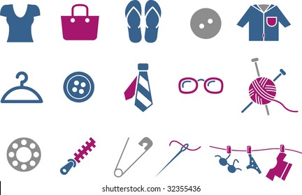 Vector icons pack - Blue-Fuchsia Series, clothing collection