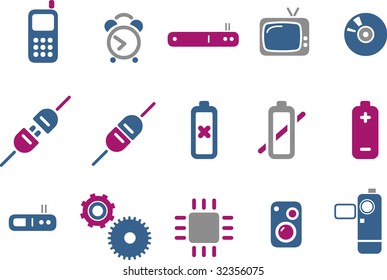 Vector icons pack - Blue-Fuchsia Series, electronic collection