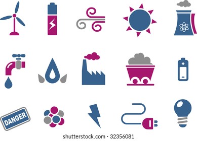 Vector icons pack - Blue-Fuchsia Series, energy collection
