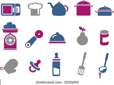 Vector icons pack - Blue-Fuchsia Series, food collection