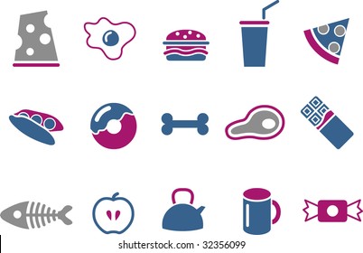 Vector icons pack - Blue-Fuchsia Series, food collection