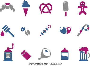 Vector icons pack - Blue-Fuchsia Series, food collection