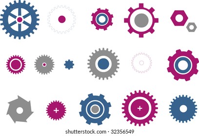 Vector icons pack - Blue-Fuchsia Series, gear collection