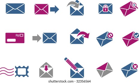 Vector icons pack - Blue-Fuchsia Series, mail collection