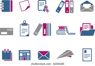 Vector icons pack - Blue-Fuchsia Series, paper collection