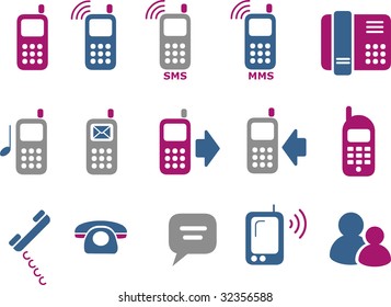 Vector icons pack - Blue-Fuchsia Series, phones collection
