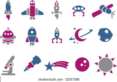 Vector icons pack - Blue-Fuchsia Series, space collection