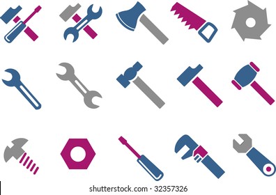 Vector icons pack - Blue-Fuchsia Series, tool collection