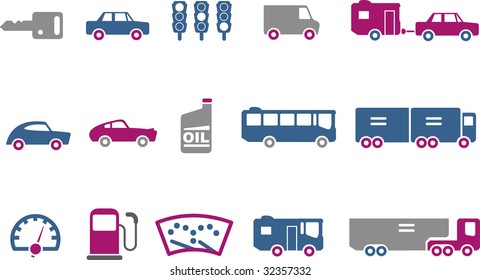 Vector icons pack - Blue-Fuchsia Series, transport collection